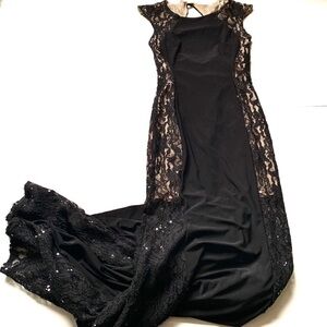 New Years prom dress black long tan lace XS